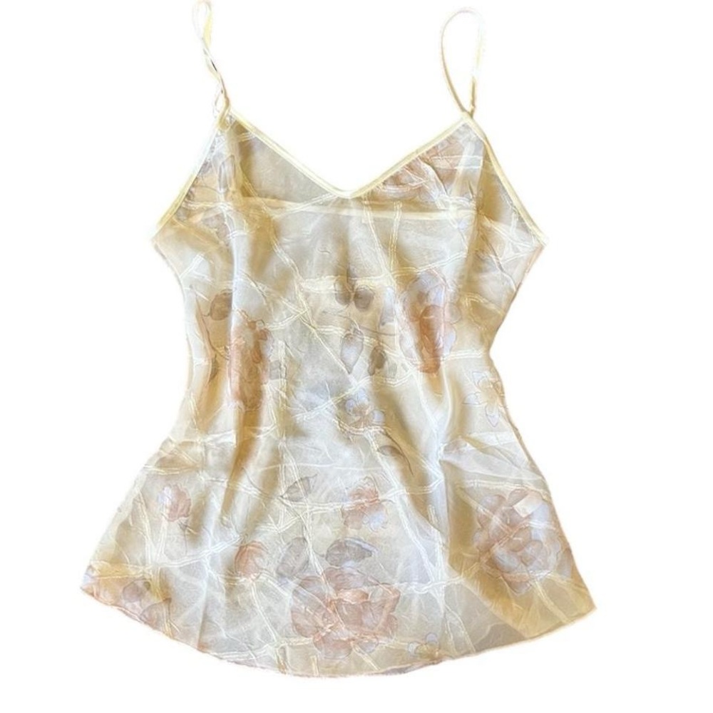 goodness gracious >.< | gorgeous Y2K beige floral mesh tank *see through